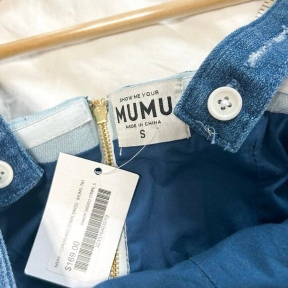 NWT Show Me Your Mumu Coronado Corset Blue Stripe Denim Mini Dress Size Small - Picture 10 of 10
